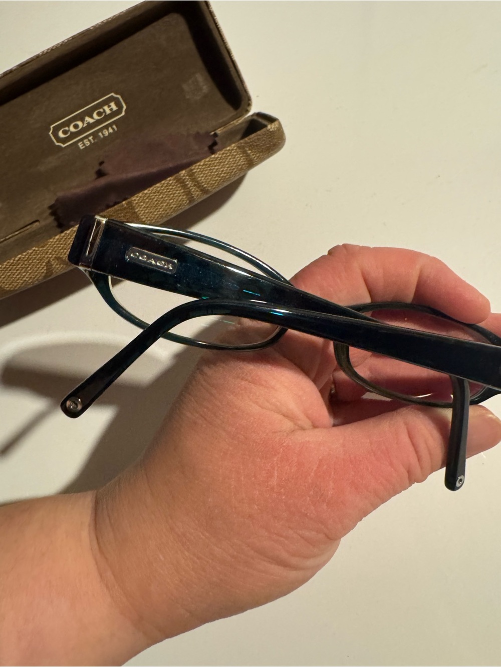 COACH womens Teal-Blue Rectangular Designer Glasses